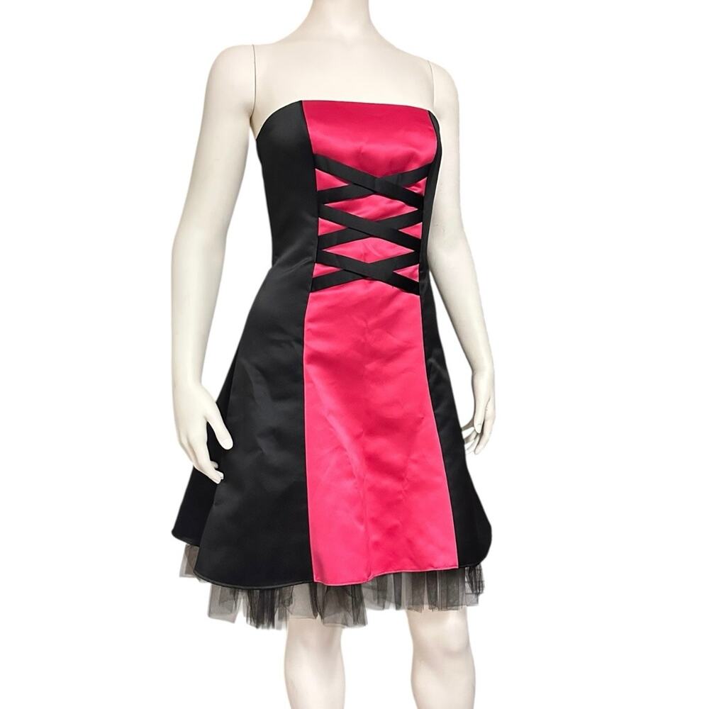 Vtg Jessica McClintock Gunne Sax 7/8 Strapless Black Pink Tulle Party Dress USA